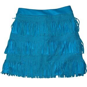 Sincerely Jules Turquoise Faux Leather Fringe Studded Mini Skirt Size Medium Zip